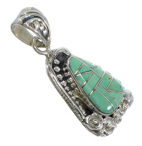 Flower Turquoise Inlay Silver Southwestern Pendant QX77108